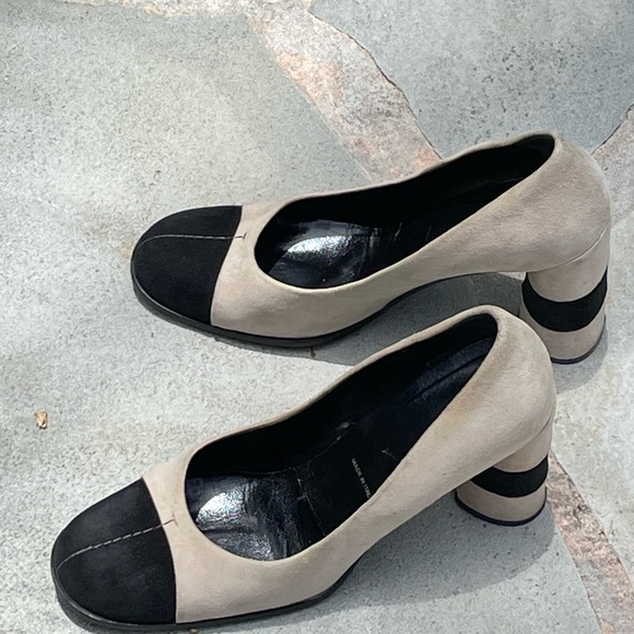 Prada Two Tone Buff and Black Suede Shoes - Picture 3 of 11